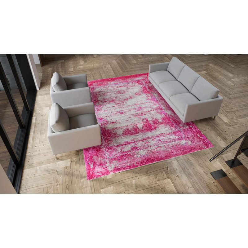 Pink Modern Wool Silk Blend Rug - 8'11" x 11'8"