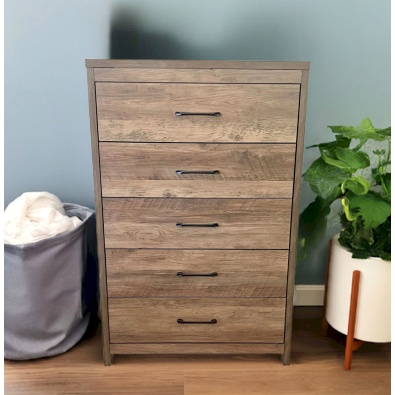 Selena Slide Logic 5 Drawer Dresser, Brown