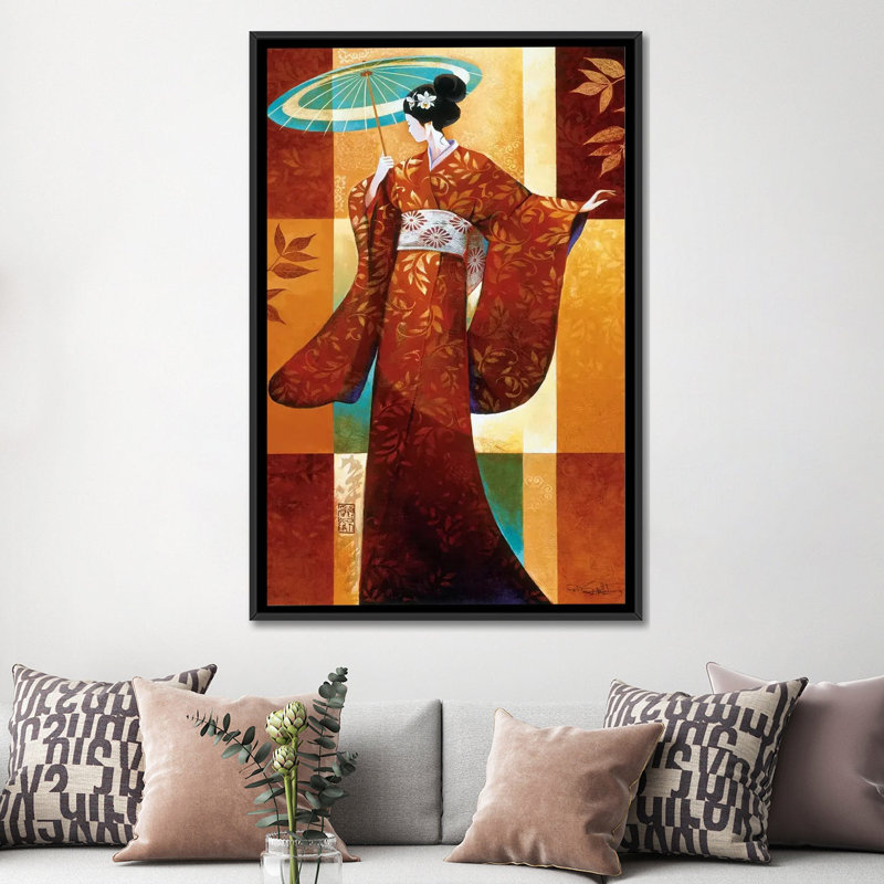 «Misaki», impression sur toile, H 26 po x l 18 po x P 1,5 po, Toile avec cadre noir, Pas de tapis
