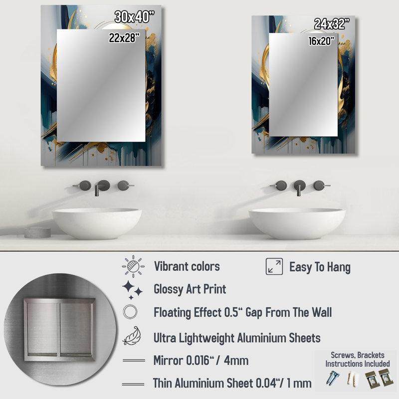 Golden grey Abstract Fractal Whirls of serenity II - Fractal Unique Mirror, Gold Large Wall Mirror, Printed Metal Art