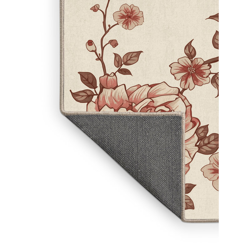 Tapis moelleux moelleux à motif floral beige classique Dormont, 8 x 10