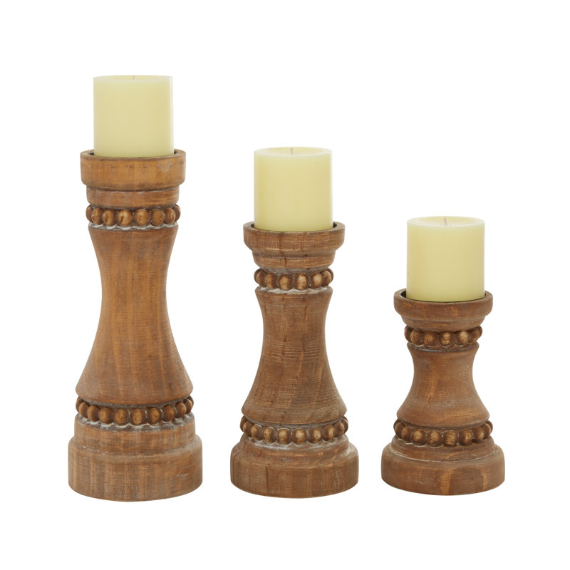 Ensemble de chandelles de table en bois 3 pièces 12 po 3 pièces, Brun