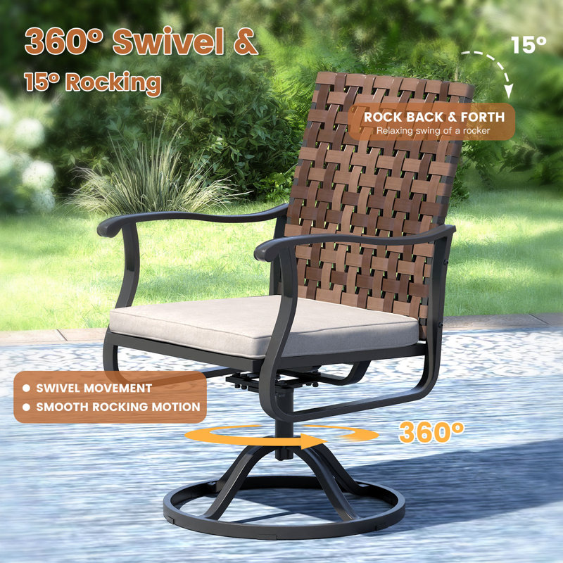 4-Person 40.6" Round Outdoor Dining Set With Swivel Pe Rattan Chairs & Cushion, Black