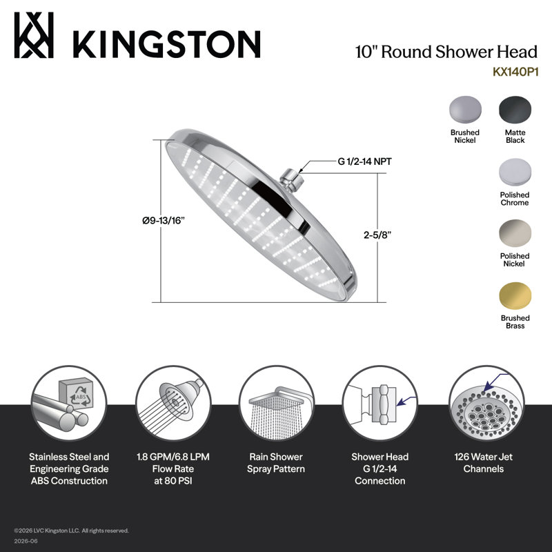 Kingston Brass Slenderain 10-Inch Round Rainfall Shower Head, Polished Chrome