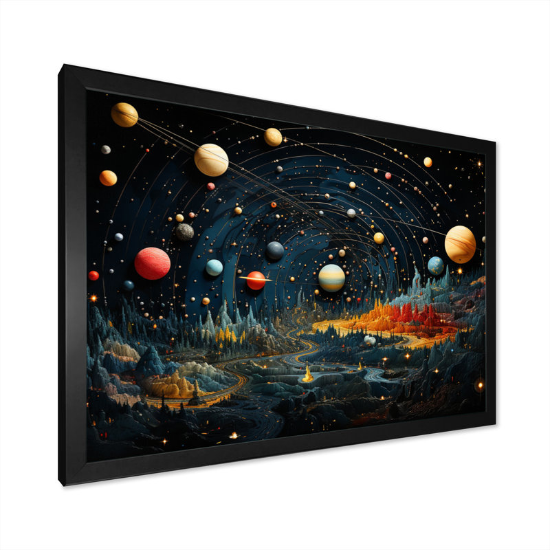 Impression sur toile, planètes colorées II, H 12 po x l 20 po x P 1 po, Cadre simple noir