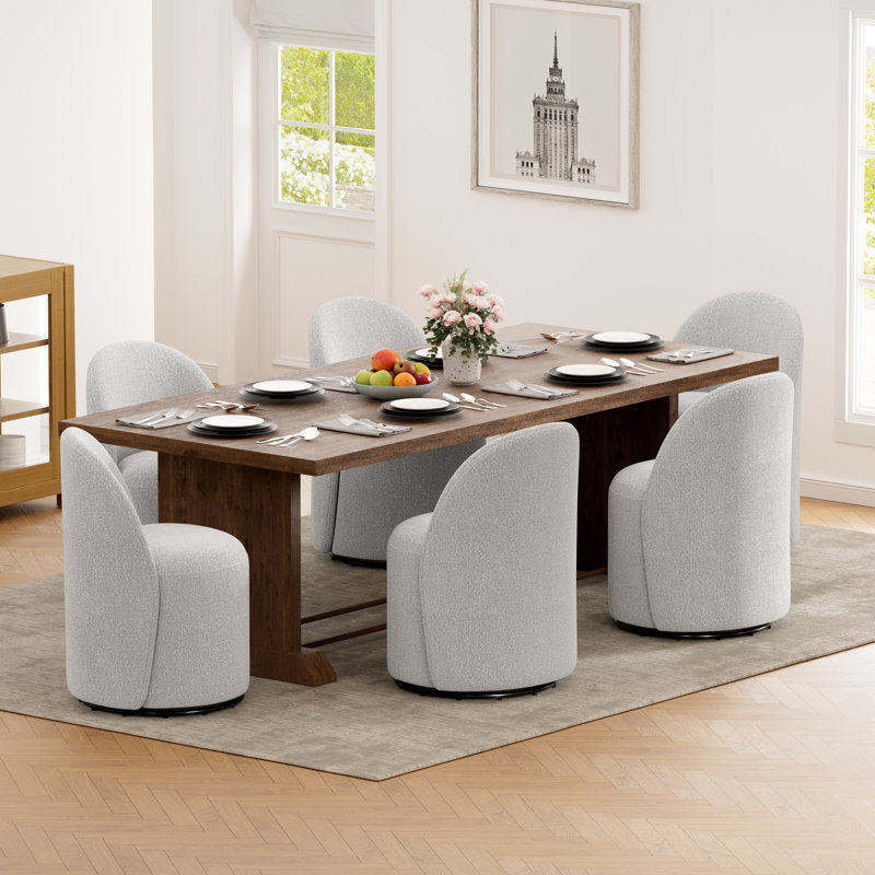 Upholstered Fully Assembled Swivel Dining Chair, Boucle Gray