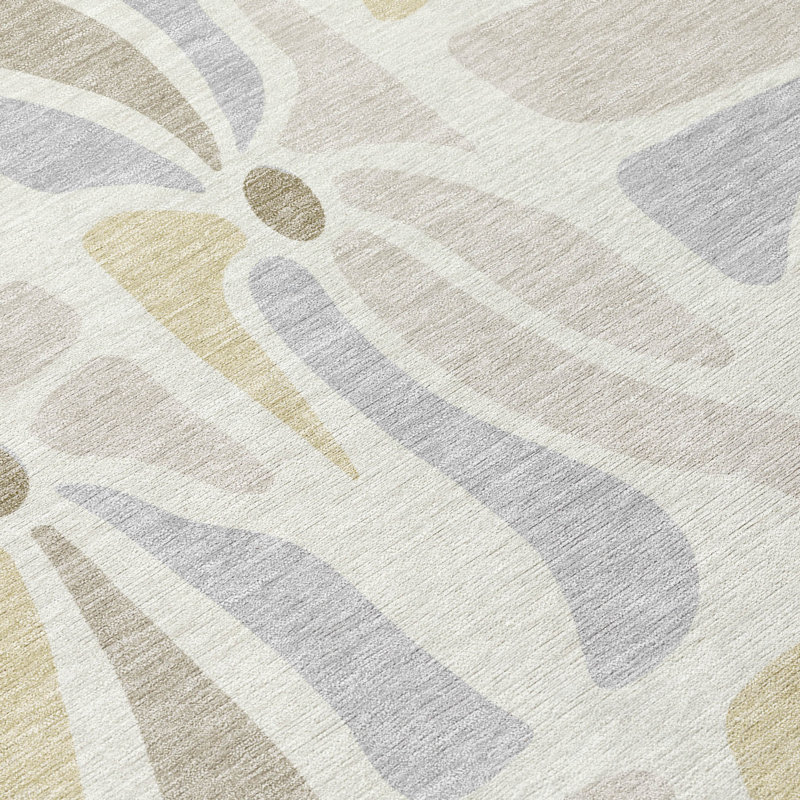 Machine Washable Indoor/Outdoor Chantille ACN2630 Floral Rug, 1'8" x 2'6", Ivory