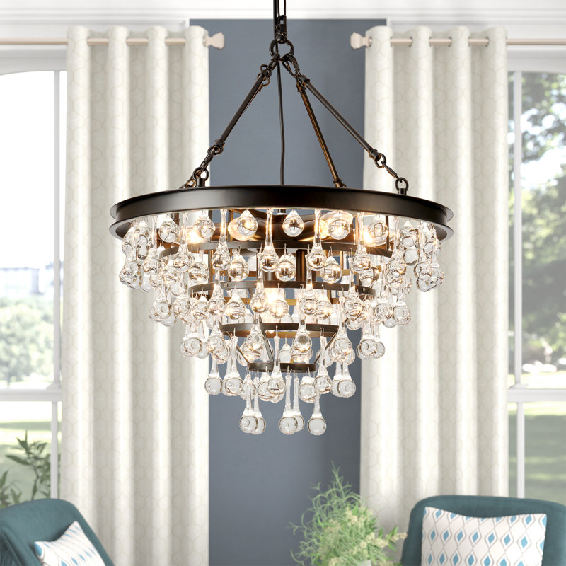 Fokje 9-Light 24" Tiered Black Crystal Chandelier