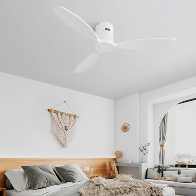 Ventilateur de plafond d'intérieur en bois 52 pouces avec 3 pales en bois massif, télécommande, moteur à courant continu réversible sans lumière