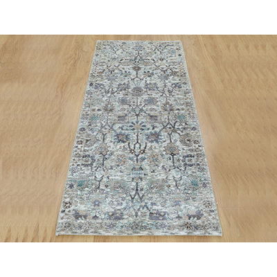 2'6" x 6'2" New Hand Knotted Ivory Wool & Silk Runner Oriental Rug - 01EF5020D9FF4B9EA648FDCBA0E52EE8