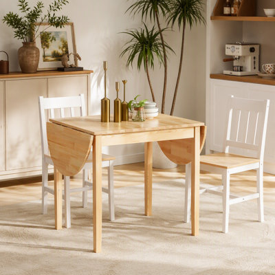 55" Solid Wood Kitchen Table, Drop Leaf Tables For Small Spaces, Folding Dining Table, Natural