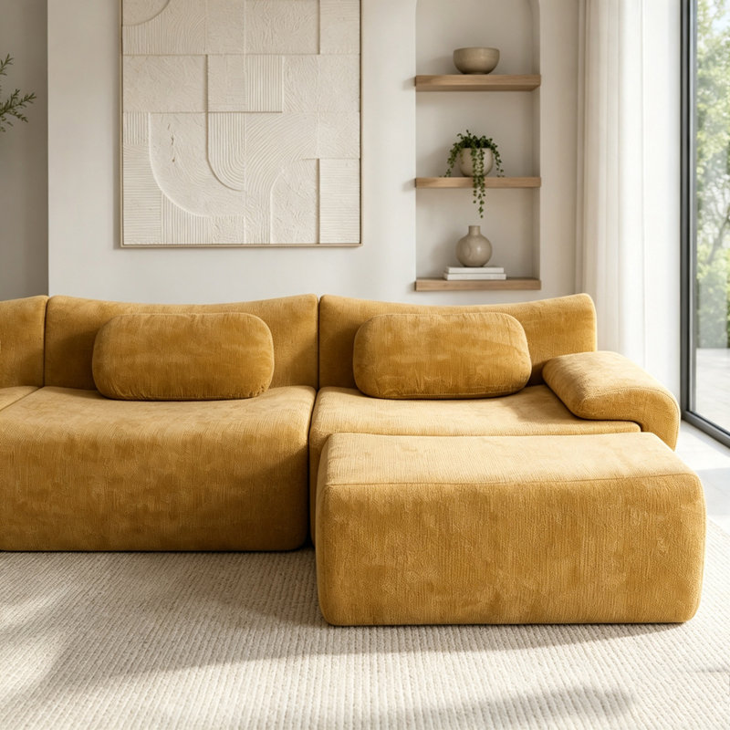 Canapé 3 + 1 places en chenille, Yellow