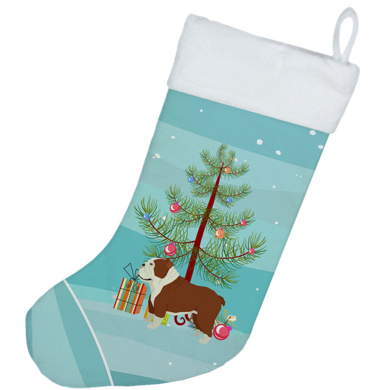 Chaussette de noël joyeux de noël, Bouledogue anglais brun foncé