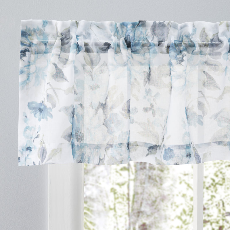 Bremen Elegant Floral Tailored 54" Window Valance, Blue