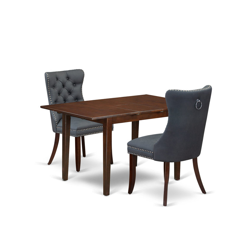 Ensemble de salle à manger 3 pièces comprenant une table de cuisine rectangulaire avec rallonge amovible et 2 chaises rembourrées, acajou