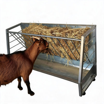 5ft Goat Hay Feeder, 60 Gallon Heavy Duty Anti-Waste Metal Hay Rack with Rounded Edges, Livestock Pasture Feeder for Sheep Horses Ponies, Outdoor Farm Feeding Equipment, Silver