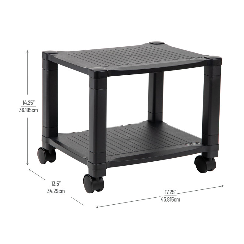 Black Adjustable Height Mobile Printer Cart with 3 Shelves