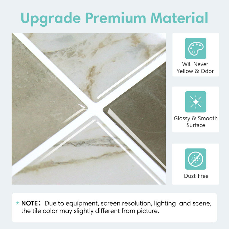 Carreaux autocollants plus épais Commoma - 10 pièces 12 "x 12" dosseret carré adhésif auto-adhésif, carrelage mural en vinyle imperméable et amovible pour la cuisine et la salle de bain - marbre naturel