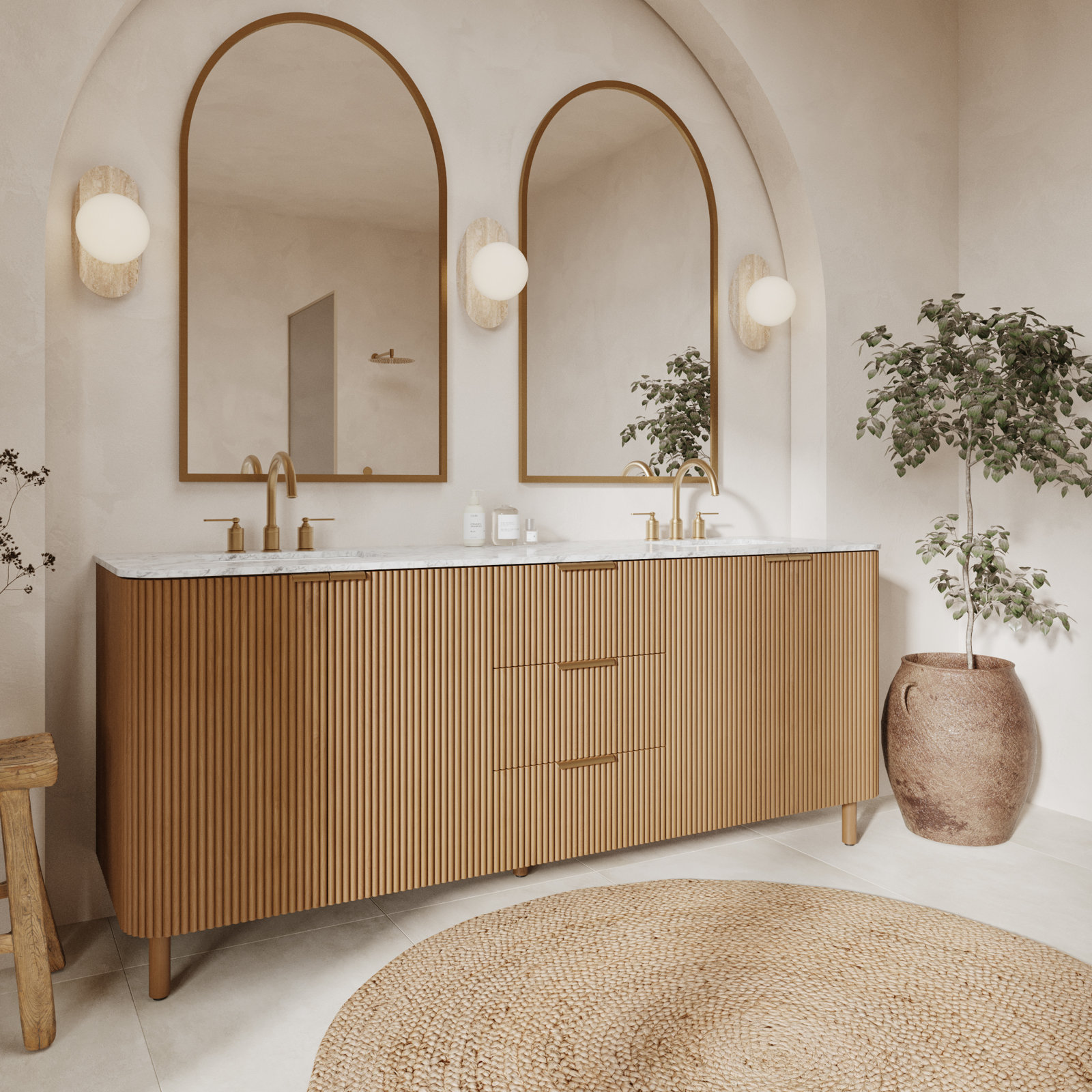 Nova Carrara Marble Double Bathroom Vanity, 78"