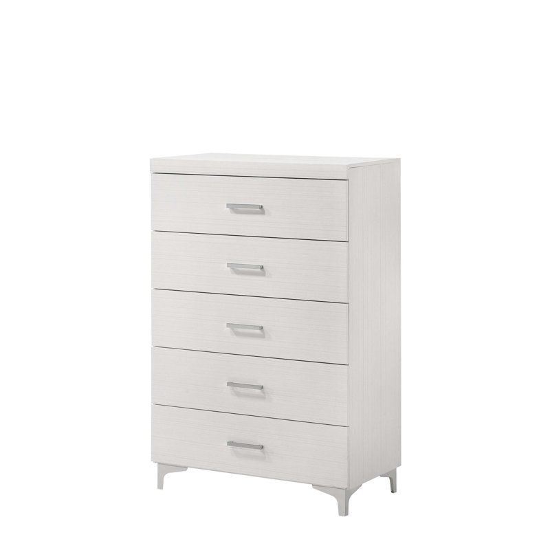 White 5-Drawer Chest with Metal Legs