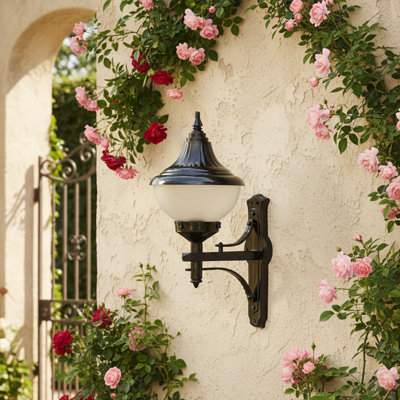 Rustic Black Outdoor Wall Lantern With Frosted Shape