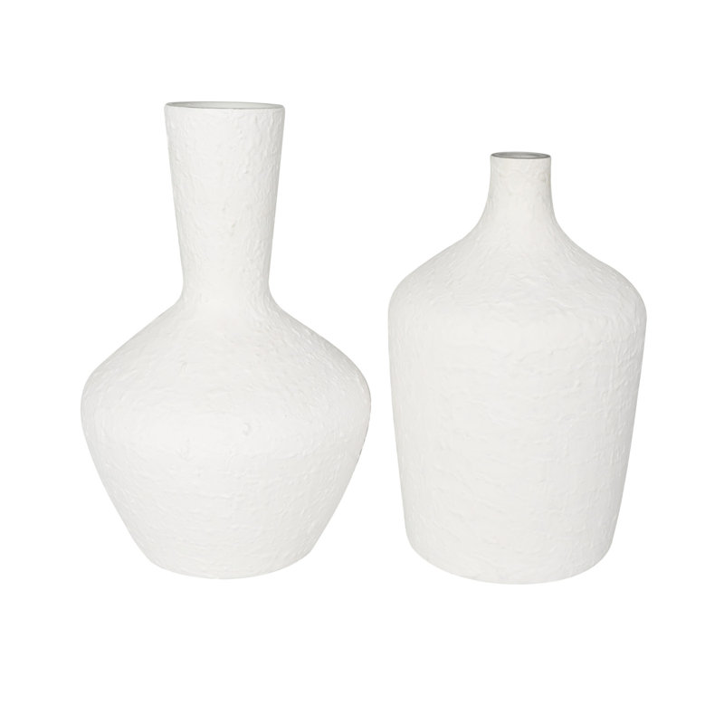 White Textured Glass Coastal Table Vase Set
