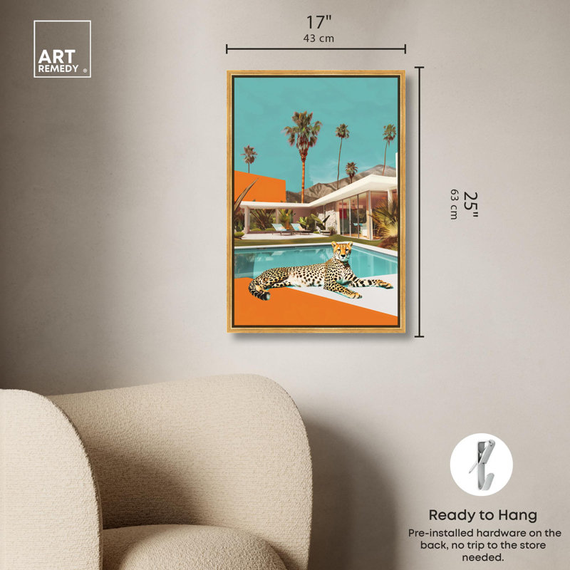 Art, art moderne, toile de tigre, guépard, H 25 po x l 17 po, Cadre flottant doré