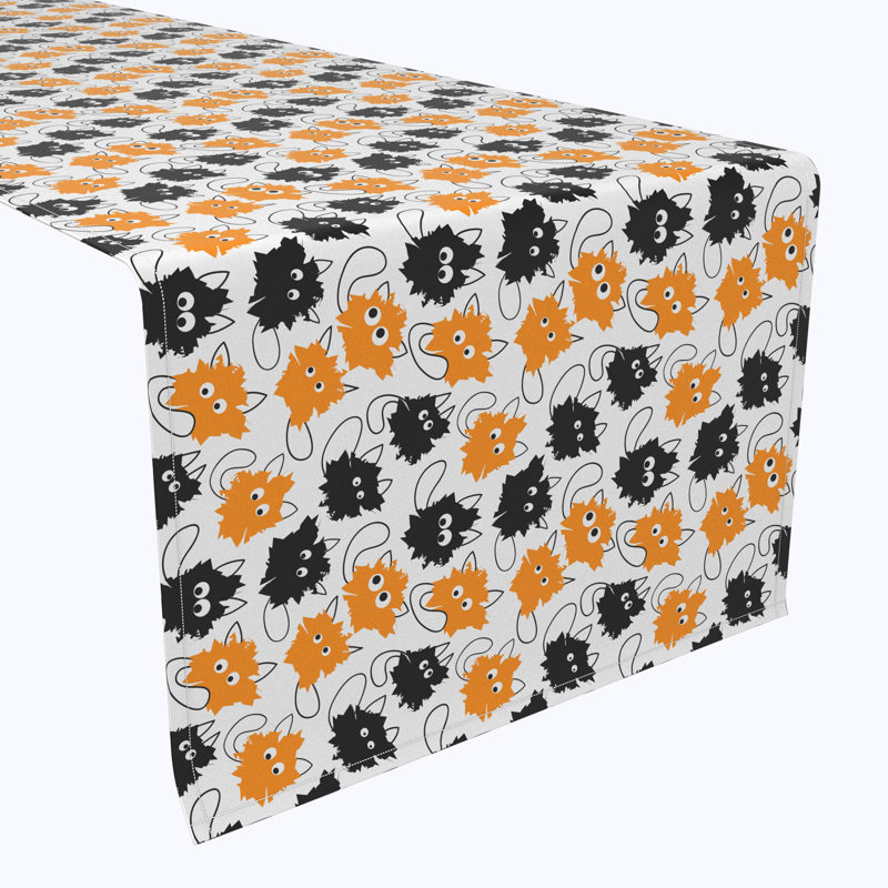 Geometric Halloween Table Runner, 72" x 12", Goofy Funny Cats