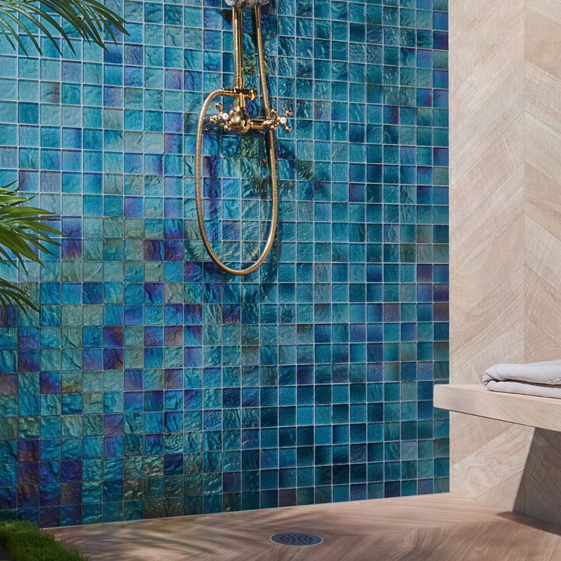 Splash 2X2 Polished Glass Mosaic Tile, Tropical Blue