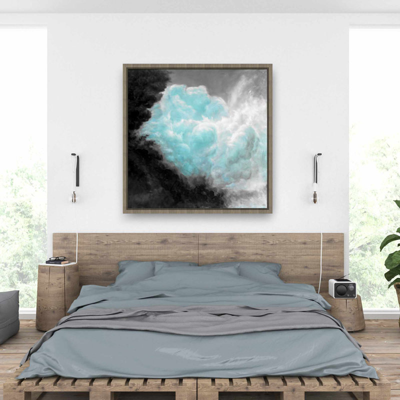 Turquoise Clouds - Mountains White Framed Canvas