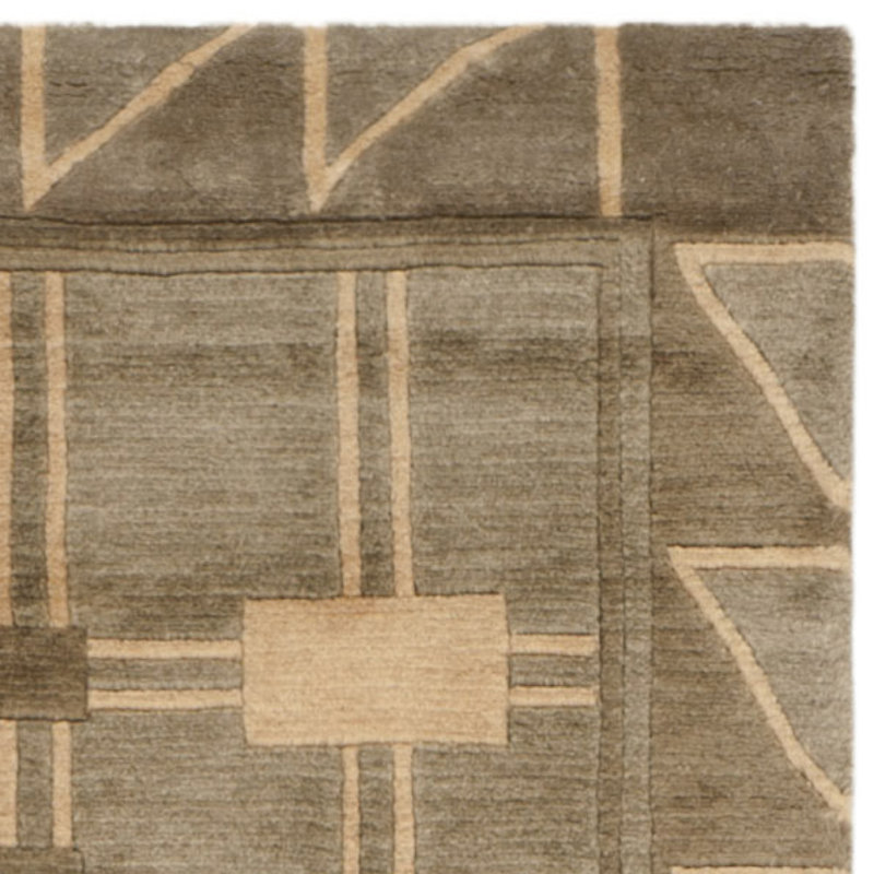 Gray Geometric Hand-Knotted Wool Rectangular Rug 4' x 6'