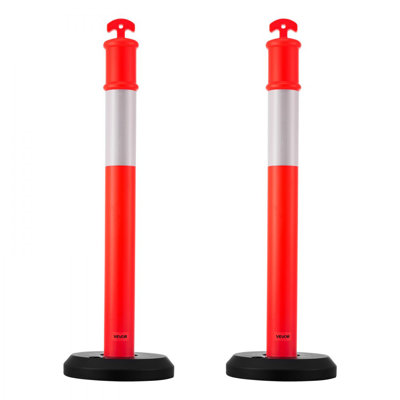 Traffic Delineator Posts, 48 inches Traffic Safety Cones with Fillable Base and Reflective Strips, Heavy Duty Delineator Posts for Construction Site, Parking Lot, Crowd Control, Red