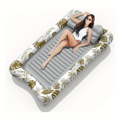 Adult Inflatable Sunbathing Pool Lounger Float, 84 X 52 Inches, Adult Inflatable Pool Lounger With Pillow, Cup Holder And Handle, 4 In 1 Inflatable Mattress For Pool, Backyard, Outdoor, Beach, Lawn