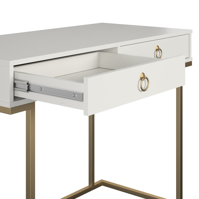Rectangle Writing Desk with Golden Metal Legs, White