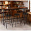 Ensemble de table de bar et de chaises pour 3, ensemble de table de salle à manger industriel 4 pièces avec 3 tabourets de bar rembourrés en polyuréthane, ensemble de table de bar pour la cuisine, la salle à manger, le salon, le bar, le café, le coin petit espace, brun rustique