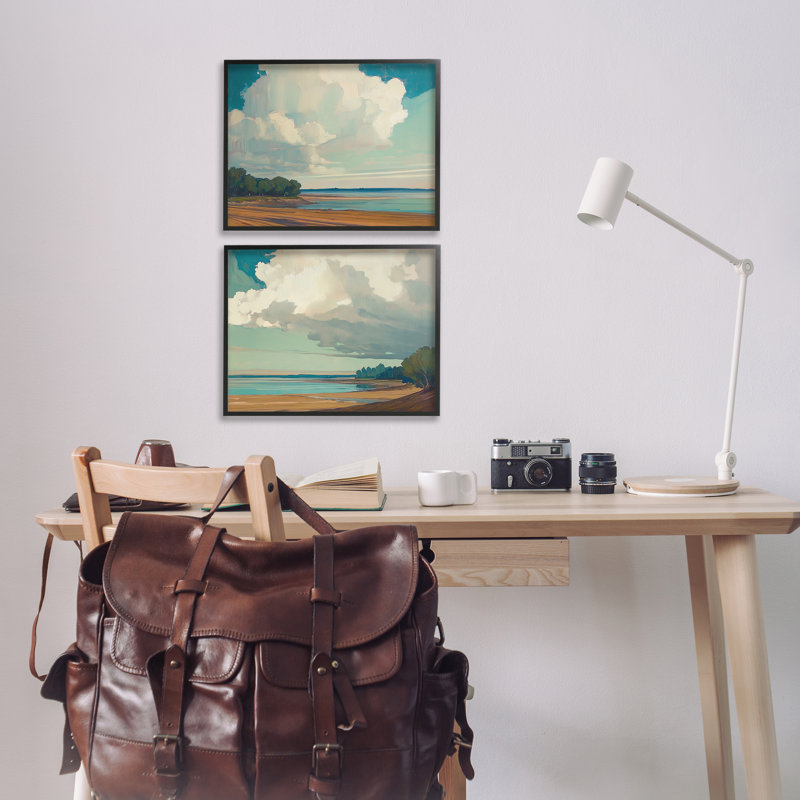 «Looming Clouds over Beach Scenes», ensemble de 2 impressions giclées encadrées, design par Elara Yasna, H 16 po x l 40 po