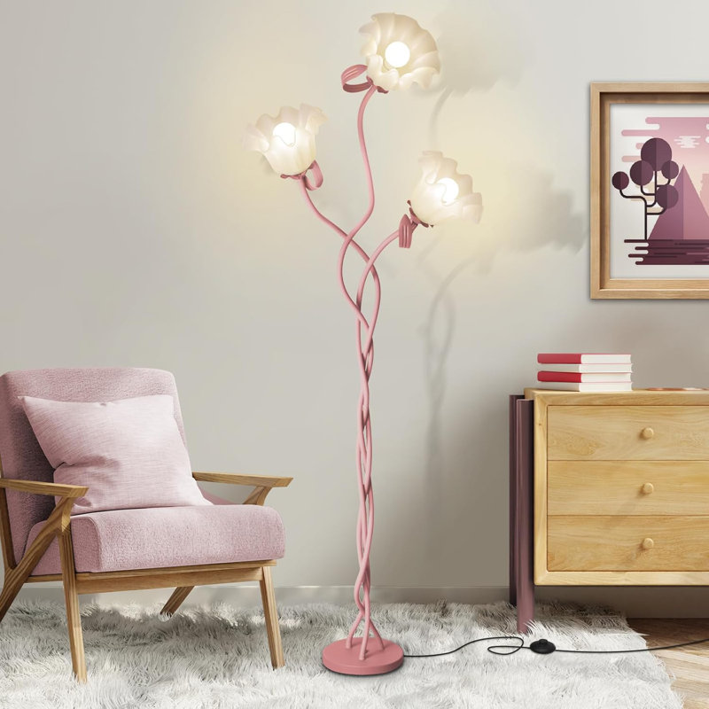 Flexible Gooseneck Standing Floor Lamp With 3 Color Temperatures, Acrylic Flower Shades, Perfect For Bedroom, Living Room Corner