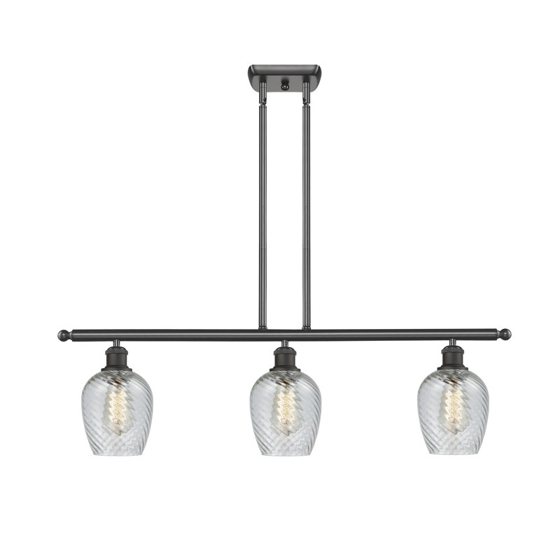 Lyman 3 - Light Kitchen Island Pendant, Clear Spiral Fluted, 6 Watt Vinage LED Bulb, Oil Rubbed Bronze