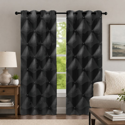 2Pcs Geometric Tufted-Pattern Curtains, Minimalist Style Curtain, Modern Industrial 3D Diamond Grid Printed Art Grommet Drapes, Window Treatment for Bedroom Living Room Decor