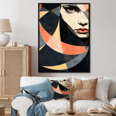 «Black and Pink Woman Cubist Portrait III - Abstract Cubism», reproduction d'art murale