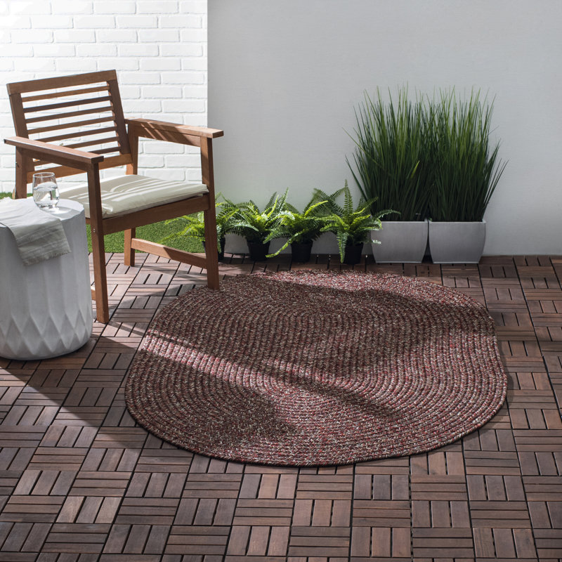 Tapis intérieur / extérieur tressé rouge Seline, Ovale 3 pi x 5 pi