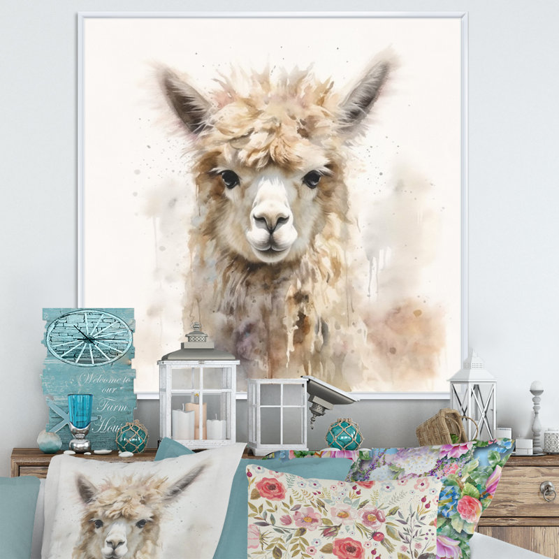 Graceful Alpaca III - Alpaca, art mural, Cadre flottant blanc, H 24 po x l 24 po x P 1 po