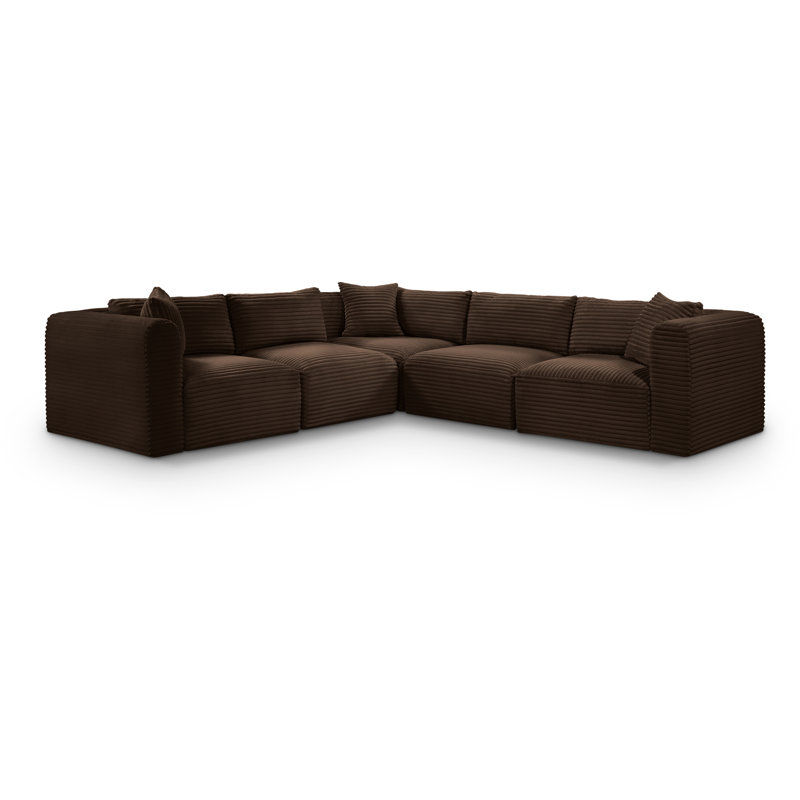 Canapé modulaire en L Carmean Performance, Velours côtelé texturé brun, 2 sans accoudoirs, 3 en coin