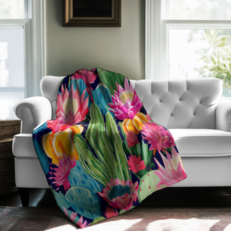 Motifs de cactus colorés - couverture Sherpa de qualité supérieure 1 pièce, L 80 po x l 60 po