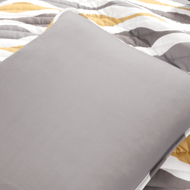 King Gold and Gray Reversible Microfiber Quilt Set