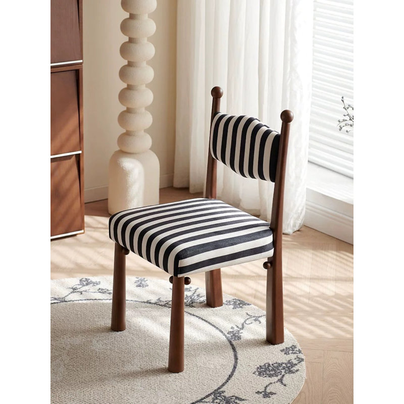 Kenyatta Bol Sant Dining Chair, Polyester Blend Black/White Striped, Brown Wood