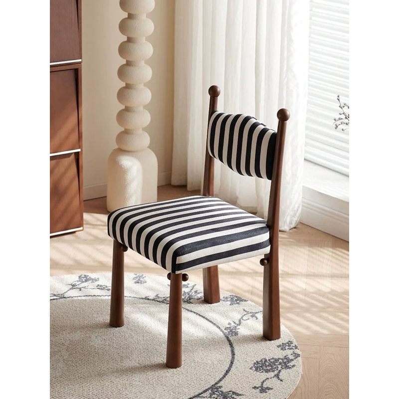 Kenyatta Bol Sant Dining Chair, Polyester Blend Black/White Striped, Brown Wood