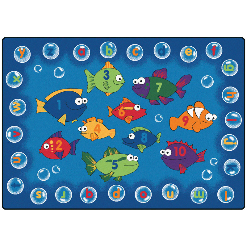 Fishing for Literacy Tufted Counting Preschool Alphabet Blue/Green Area Rug, Rectangle 8' x 12'