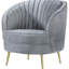 Chaise moderne grise et dorée, cadre en velours doux avec détails, mobilier de salon