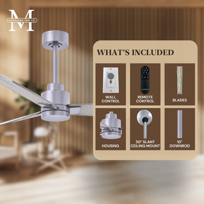 Alessandra Outdoor Downrod Ceiling Fan, Brushed Nickel, Barn Wood Tone